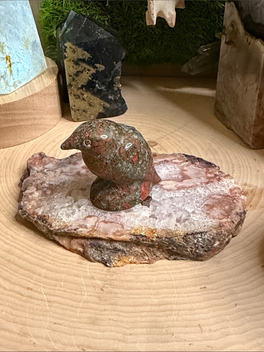 Unakite Crow Carving